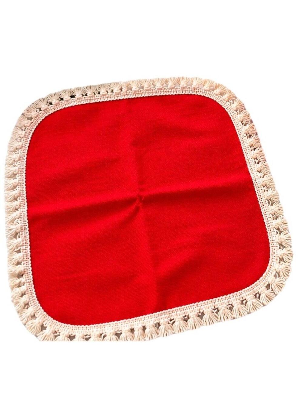 Vintage Homemade Crochet Small Red Green White Christmas Tree Skirt